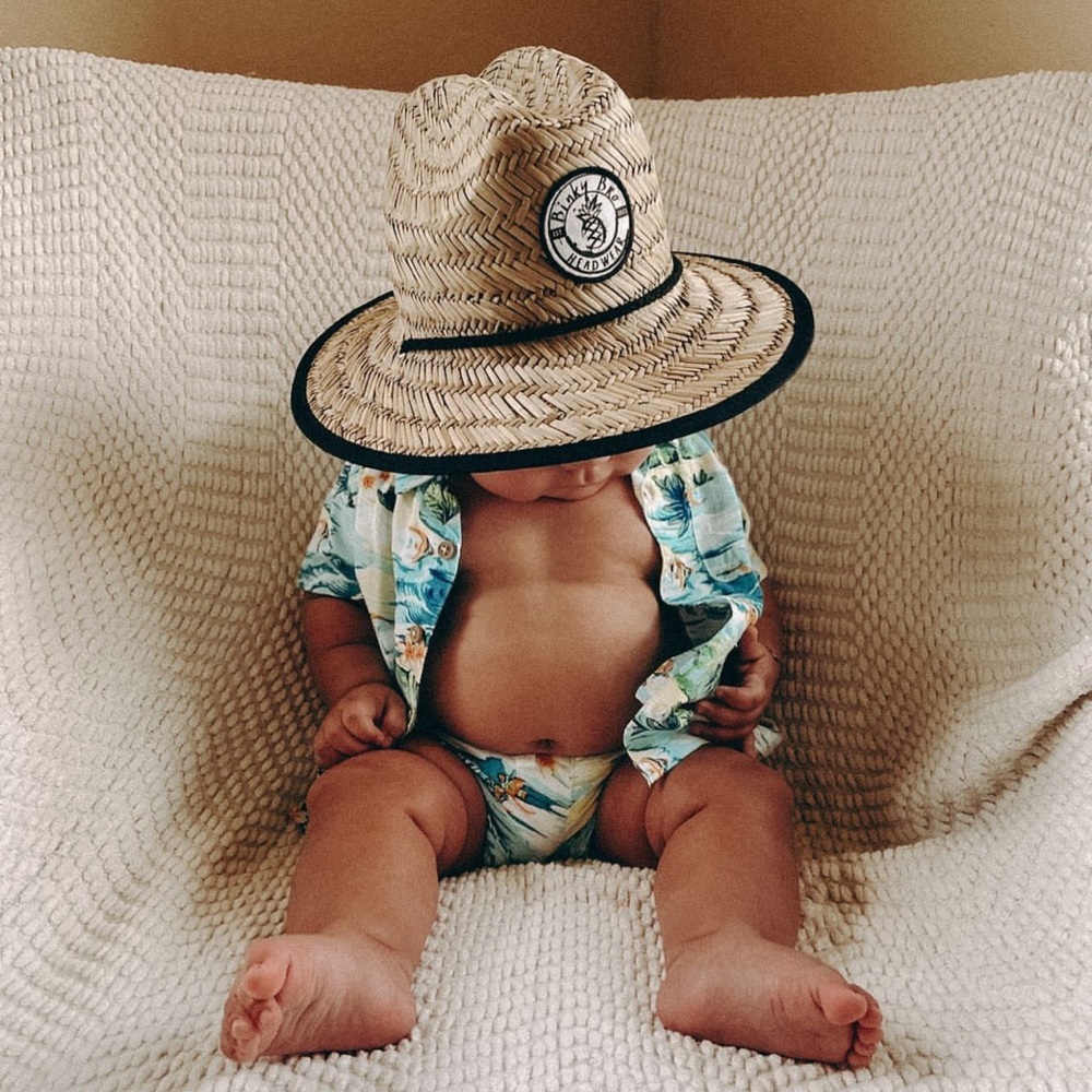 Kids Straw Sun Hat with Black Trim